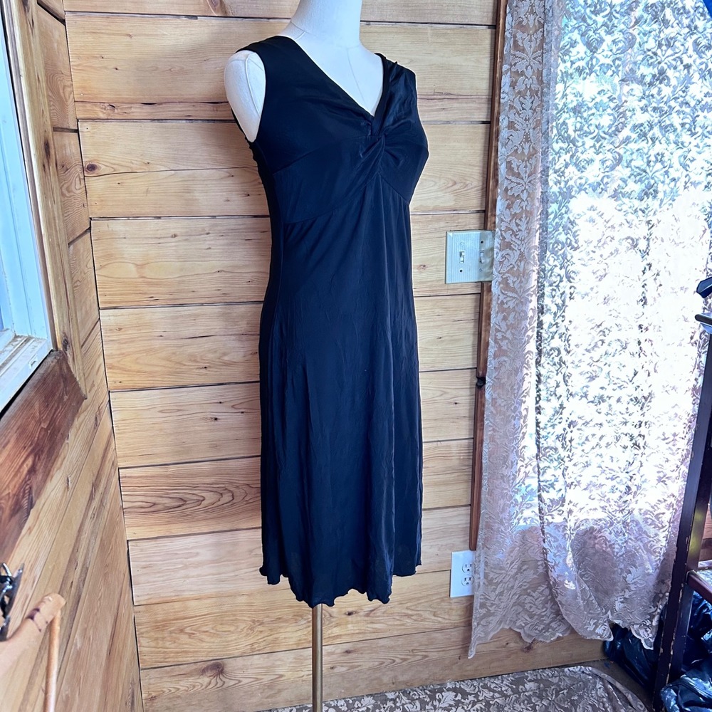 Vintage 90's Slinky Midi Dress Womens Size 10 Black Twist Front Goth Whimsigoth